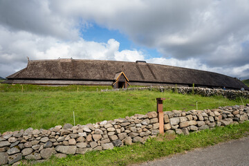 Bostad, Norway - 07.07.2024: Lofotr Viking Museum long house exterior