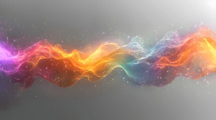 Obraz premium A vibrant wave of colorful abstract light flows gracefully across a gradient background, creating a serene and mesmerizing visual experience full of dynamic movement.