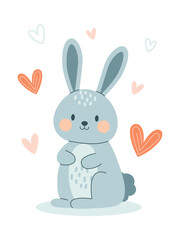 Obraz premium Gray cute bunny in hearts isolated on white background