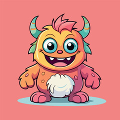 Naklejka premium Cute Happy Monster Cartoon Character Illustration