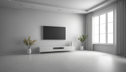 Modern Minimalist Living Room with TV Mockup 