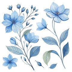 Obraz premium Watercolor blue Flower and leaf