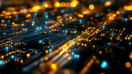 A glowing grid of blue and orange pathways, symbolizing digital infrastructure and advanced data systems.