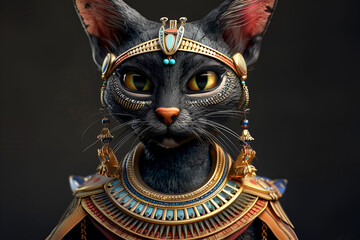Regal egyptian cat with intricate gold jewelry and vibrant gemstones