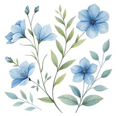 Watercolor blue Flower and leaf