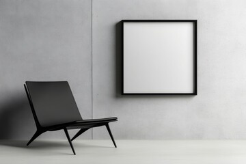 interior design trends, a sleek furniture monochromatic lounge with a smooth concrete wall serves as a backdrop for displaying a frame mockup