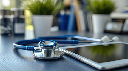 Stethoscope and Digital Tablet on Desk