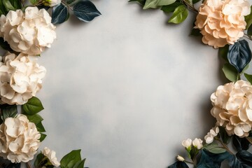 floral home decor, chic floral frame with hydrangeas and ivy on linen for stylish decor accents