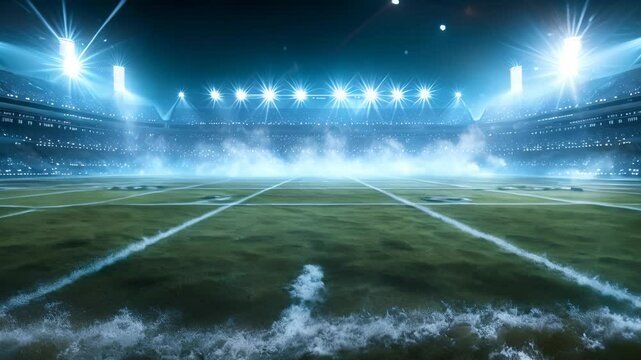 American football stadium with bright lights at night