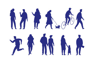 Vector people stylized silhouette bundle isolated on white background.