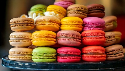 colorful macaroons on wooden background