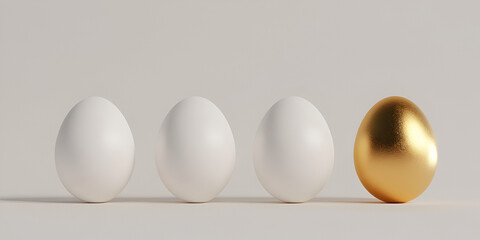 Unique Golden Egg Among White Eggs Concept