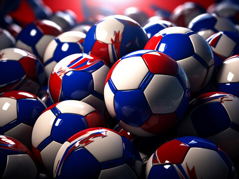 A pile of soccer balls with the flag of the Dominican Republic in 3D illustration