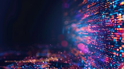 Fototapeta premium Abstract background of binary software programming code. A colorful, computer screen with a lot of numbers and letters.