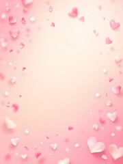 A blank soft pink heart and floral theme Valentine's Day invitation background template. 