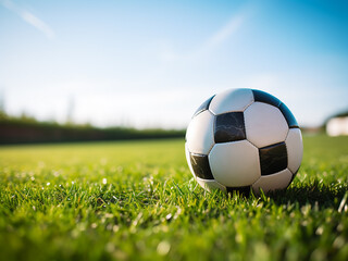 Fototapeta premium Soccer ball positioned on the corner line against a green field