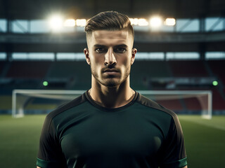 Soccer player is set to play at kick off on the field before the match starts