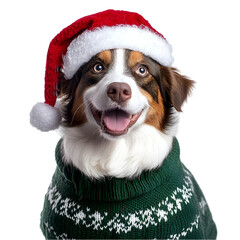 dog wearing santa claus hat isolated on white background