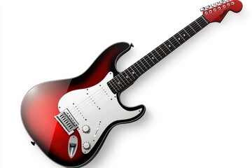 Red electric guitar isolated on white background, studio shot.