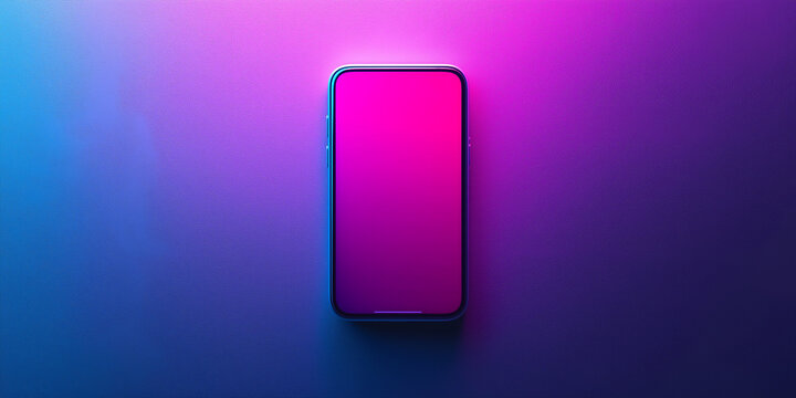 A minimalist abstract background featuring a smartphone with an indigo to pink gradient - Powered by Adobe