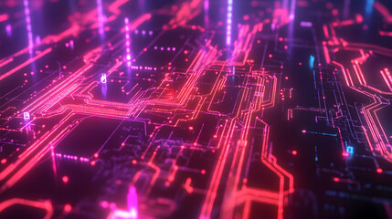 Obraz premium A futuristic digital circuit glowing with vibrant pink pathways, representing advanced electronic design.