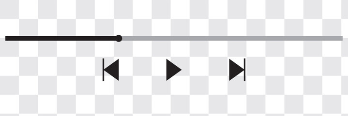 Music or video play bar icon. Audio player for songs or podcast playlist. Play, shuffle, repeat, rewind and fast forward buttons. Template of media player playback panel interface.