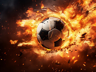 Fototapeta premium Soccer balls exploding with fiery sparks during intense action