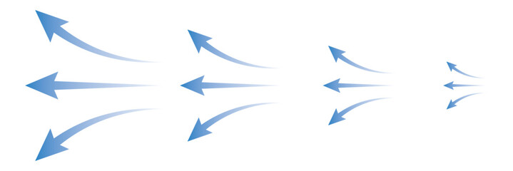Air flow directions. Blue Icons with arrows. Vector illustration. 