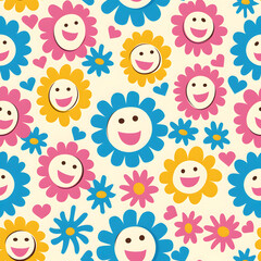 Fototapeta premium Happy Flower Power Seamless Pattern