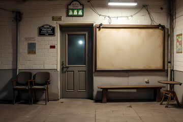 Blank board mock up old bus station