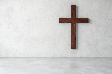 Fototapeta premium Wooden cross on plain wall