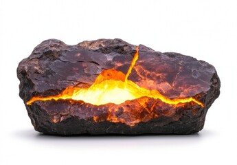 Glowing molten rock in volcanic eruption