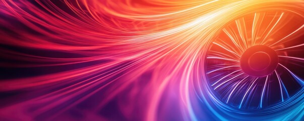 Obraz premium A vibrant swirl of colors with dynamic lines, featuring a jet engine turbine, symbolizing energy and motion.