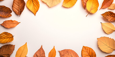 Obraz premium Autumn Leaves Frame on White Background