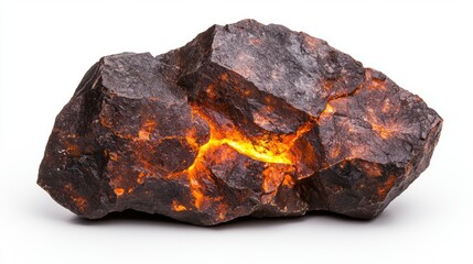 Glowing molten rock inside a dark volcanic rock