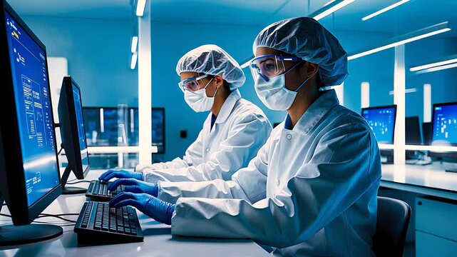 Scientists Analyzing Data in High-Tech Laboratory with Advanced Computers

