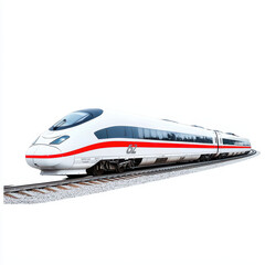 Modern high speed train on railway tracks, showcasing sleek design and advanced technology. This captures essence of efficient transportation and innovation