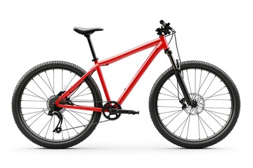 Red mountain bike isolated on white background.
