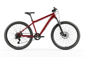 Red mountain bike isolated on white background.
