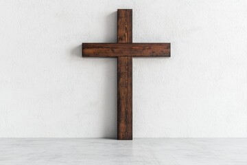 Wooden cross on a white wall
