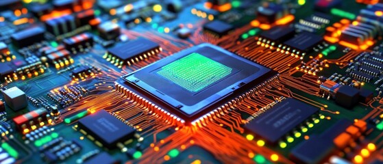 Close-up of a Microchip's Intricate Circuitry