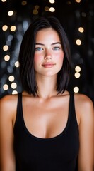 beautiful woman with dark hair and blue eyes