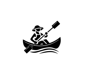 Vector illustration of a boatman on a kayak or canoe with oars	