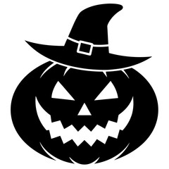 Spooky Halloween Pumpkin with Hat Silhouette Vector Illustration