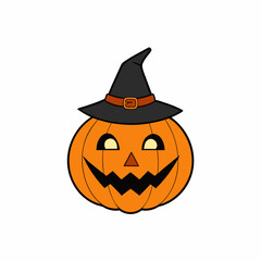 Spooky Halloween Pumpkin with Hat Silhouette Vector Illustration