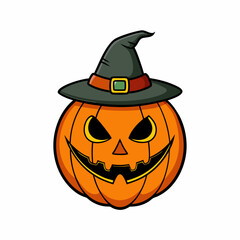 Spooky Halloween Pumpkin with Hat Silhouette Vector Illustration