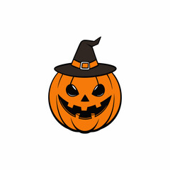 Spooky Halloween Pumpkin with Hat Silhouette Vector Illustration