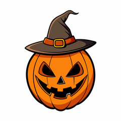 Spooky Halloween Pumpkin with Hat Silhouette Vector Illustration