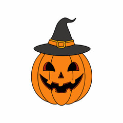 Spooky Halloween Pumpkin with Hat Silhouette Vector Illustration