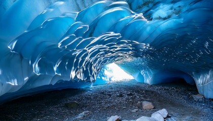  Glacial Caverns_-A majestic ice cavern with walls of shimmering blue and white. The floor is 